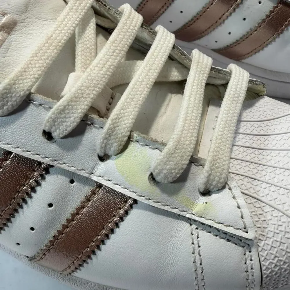 Adidas Superstar Womens 8.5 White Rose Gold Copper Metallic Shell Toe Sneakers